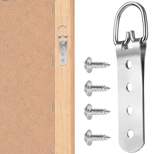 Image of 6 Pcs Picture Hanger, D Rings Heavy Duty, D Ring Picture Hangers with 24 Pcs Screws, Picture Hanging Hooks for Clock, Mirror, Paintings (Sliver, 4 Holes)
