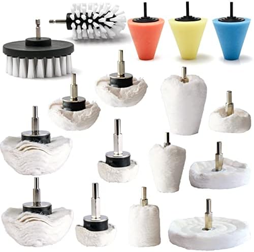 Medoon Polishing Pad Buffing Wheel Kit 17 Pack, Buffing Wheel for Drill for Metal Aluminum Stainless Steel Chrome Wood Plastic Ceramic Glass Woods Fabric Cotton Machine Jewelry etc