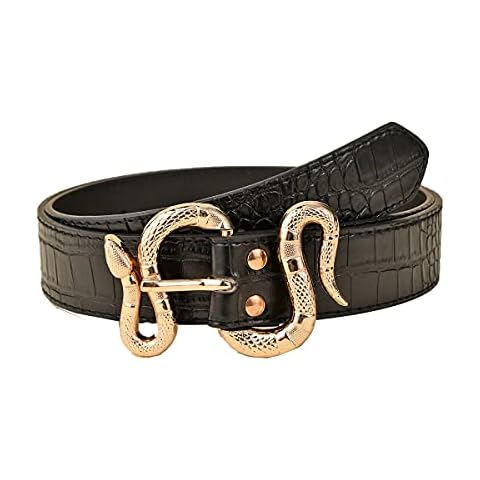 AmerStar Belts for Women,Women Fashion Leather Belt for Jeans Pants Dress with Snake Belt Buckle, Crocodile Black, One Size Cover