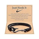 Rofusn Fish Hook Wrap Bracelet: Black Stainless Steel and Nylon Rope Wristband for Women Men Fisher Lover, 8.2inch