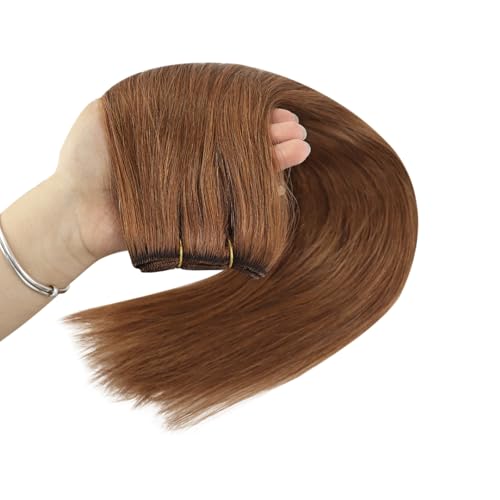 Image of Full Shine 22 Inch Human Hair Extensions Sew In Color Copper Weft Hair Extensions Human Hair Sew In Remy Hair Invisible Real Human Hair Wefts 105G