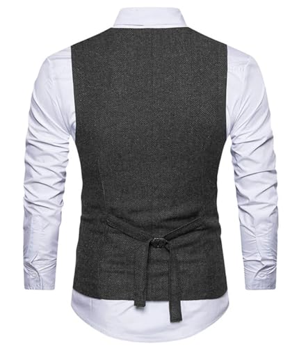 Men's Double-Breasted Vest Suit Vest Casual Top Herringbone Pattern Waistcoat For Wedding3