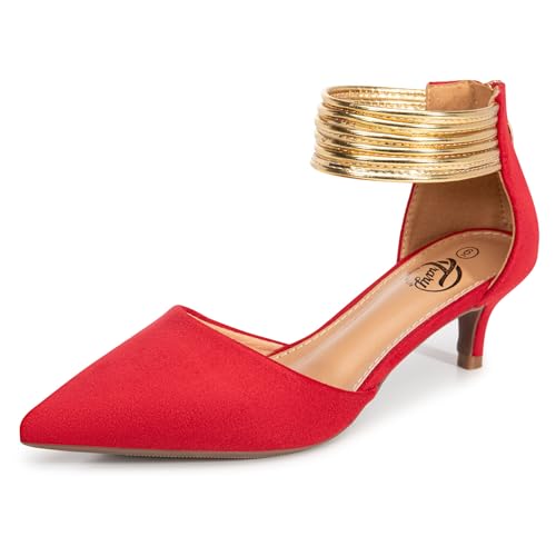 Image of Trary Kitten Heels for Women Closed Pointed Toe Low Stiletto Heels Pumps Shoes Women Comfortable Ankle Strap Pumps 2 inch Heel Party Dressy Shoes