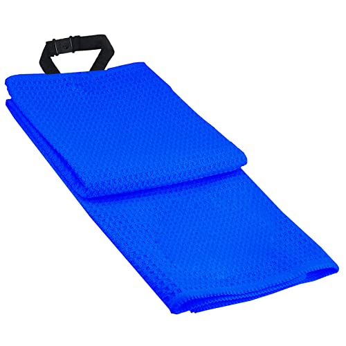 ゴルフ タオル スポーツタオル メンズ レディース 1枚セット36x106 cm マイクロファイバーループ付きワッフルタオル 速乾 純綿 超吸水 冷却タオル 軽さ ジョギング ヨガ ゴルフや登山旅行な(1個-ブルー)