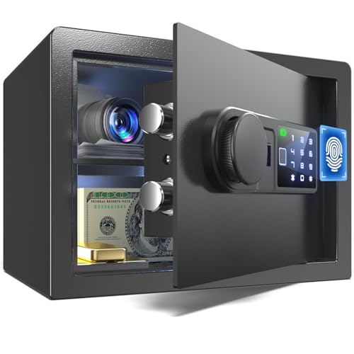 Biometric Safe Box for home - 9KG Small Fingerprint Lock Box with Silent Mode, Backlit Keypad, LED Light, Anti-Rust & Anti-Theft,Office