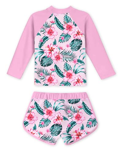 Image of TUONROAD Girls 2 Pieces Rash Guard Swimsuit Long Sleeve Tankini for 4-10 Years