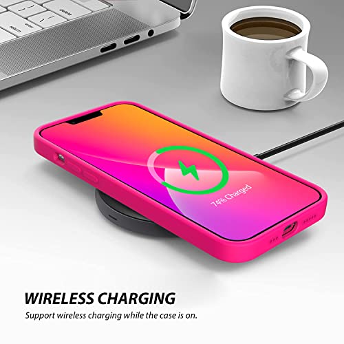 Zuslab Silicone Phone Case Compatible With Apple Iphone 14 6.1'' 2022, With 1 Screen Protector, Liquid Silicone Rubber Cover With Camera Lens Full Body Protective Bumper, Neon Pink #TOP6
