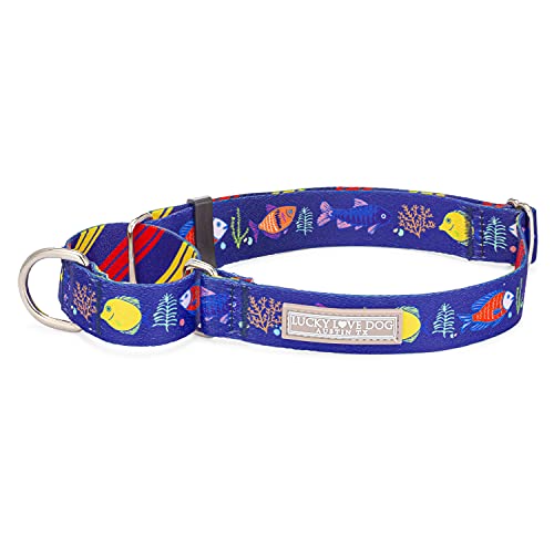 Lucky Love Dog Martingale Collar, Summer Themed No Slip Collars For Large Dogs, Tropical Fish Pattern Martingale Collar, Great For Whippets, Greyhounds, And More (Mackey, Large) #TOP6