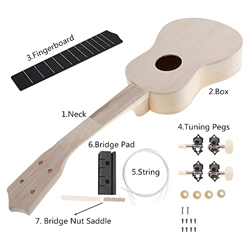 Image of DIY Ukulele Kit, Soprano, Natural, 4-String, Basswood Top & Back, Painted Finish, Perfect for Kids, Family & Friends