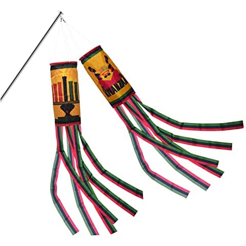 Vohado Kwanzaa Windsock Kwanzaa Decoration Hanging Wind Sock Kwanzaa Flag Hanging for Home Outdoor Durable Front Porch Yard Decoration (2 Pieces) Cover