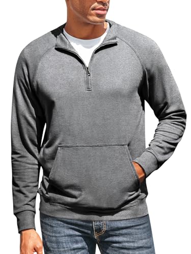 ZIWOCH Mens Quarter Zip Pullover Sweatshirt Long Sleeve Cotton Outdoor Hoodies with Pocket