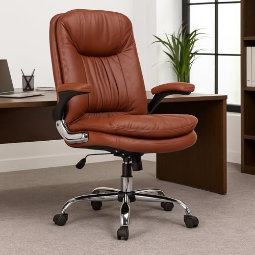 Image of ERGOLUX Premium Office Chair | Ergonomic High Back Boss Chair for Home Office, Home Office & Study | Height Adjustable Office Chair with Chrome Base | 1pc (Tan)