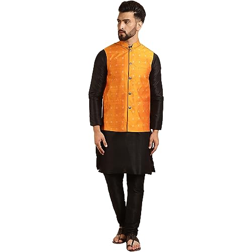 Image of SOJANYA (Since 1958 Men's Silk Blend Kurta Pyjama & Nehru Jacket Combo