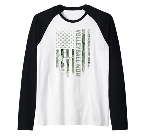 Vintage USA Camouflage Proud Volleyball Mom Silhouette Raglan Baseball Tee