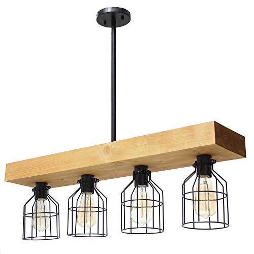 Luminaire suspendu 4 lumières éclairage croisé bois et métal cage