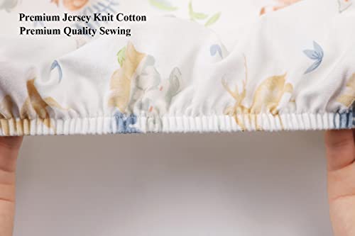 Image of Bassinet Sheets (33 inch x 19 inch) Compatible with Mika Micky, Baby Delight, Dream On Me, Amke and Other Rectangle Mattress, 2 Pack Fitted Sheets, 100% Jersey Knit Cotton 190GSM, Fox Deer and Elephant