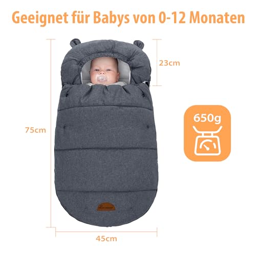 Baby Fußsack Winter für Babyschale Einschlagdecke Wasserdicht Universal Winterfußsack Babyfußsack aus Warmem Thermofleece für Kinderwagen und Buggy (Grau)