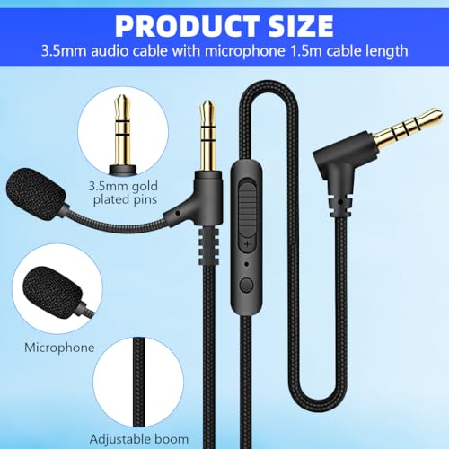Image of ZORBES Microphone Cable for Headphones 3.5mm Audio Cable, 1.5m Replacement 3.5mm Headset Cable with Inline Mic, Braided Audio Cord with Volume Control for Headphones, PC, Laptop, Phone
