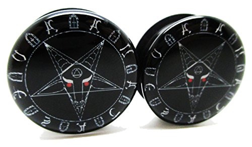 Pierced Republic Pair* Black Baphomet Pentagram Ear Plugs - Acrylic Screw-On - 10 Sizes (7/8