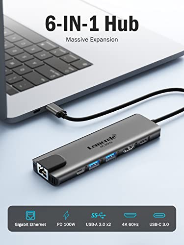 Image of Lemorele USB C Hub with HDMI 4K@60Hz -6 in 1,with Gigabit Ethernet, 2*USB 3.0, PD 100W,3.0 Data Transfer Compatible with MacBook Air /Pro, iPad, Windows, Chromecast