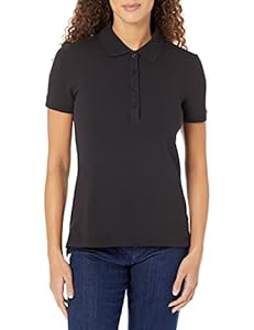 Amazon Essentials Damen Kurzärmeliges Poloshirt (Erhältlich In Übergröße), Schwarz, M