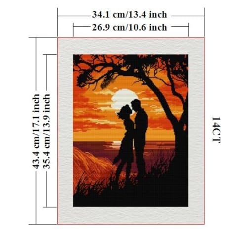 Image of Stamped Cross Stitch Kits Full Range of DIY Needlepoint for Adult Beginners Lovers Pattern, for Gift and Home Decor 14CT 2 Strands 13.4x16.9 inch