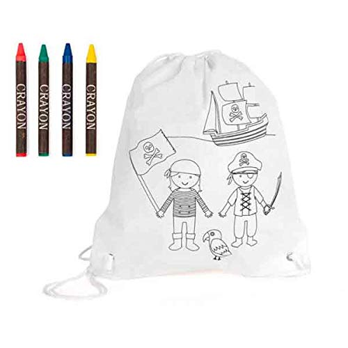 Lote de 25 Unidades Mochila infantil piratas con 4 ceras para colorear