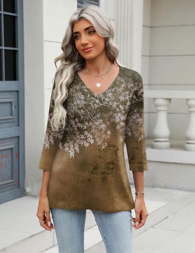 Image of Zeagoo 3 /4 Length Sleeve Womens Tops Casual V Neck Shirts Soft Basic Tees Business Work Blouses