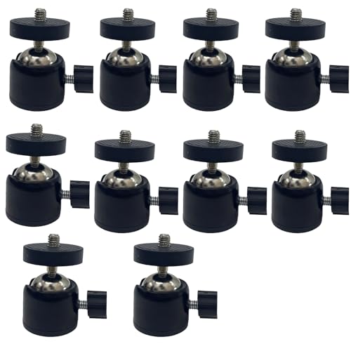 Universal 1/4" Swivel Mini Ball Head Tripod Mount, Black, 10-Pack