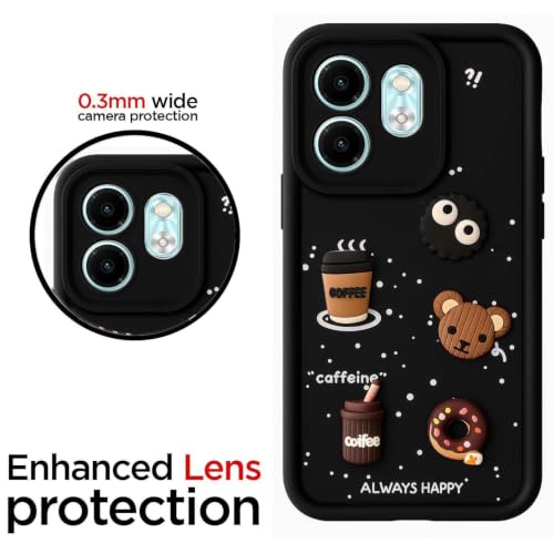 Image of Bintage Cute Fun Taddy Cartoon 3D Ball Bear Milk Donut Coffee Cup Silicon Case Full Body & Camera Protection Back Cover Compatible for Tecno POP 9 5G - Black