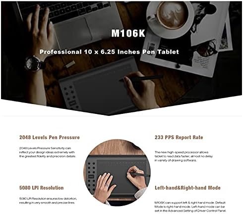 Tableta digitalizadora de dibujo 10 x 6, con 20 puntas de repuesto, modelo KMHJFXX-123, 8192 niveles de sensibilidad a la presión y soporte de inclinación ±60° miniatura 3