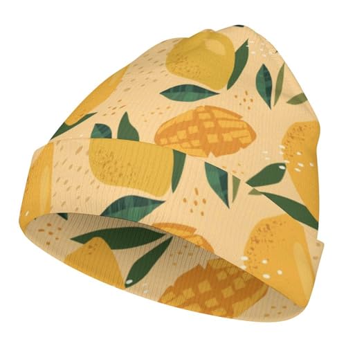 Fruit of Mango and Leaves Pattern Kids Beanie Hat for for Girls Boys Children Cap Winter Knitted Chemo Cancer Headwear Accessories Gifts Decoration