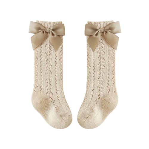 Girls' Mesh Bow Long Socks Thin Breathable Solid Color Cotton Hollow Out Anti 𝗦kid Knitting Stocking for