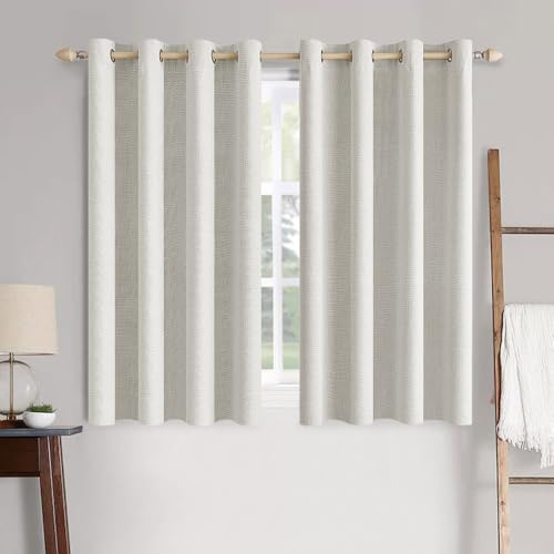 Image of MIULEE 100% Blackout Linen Textured Curtains for Bedroom Solid Thermal Insulated Light Beige Grommet Room Darkening Curtains & Drapes Luxury Decor for Living Room 52 x 54 Inch (2 Panels)