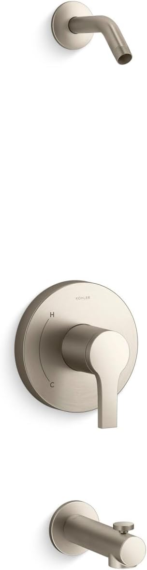 KOHLER TLS35322-4-BN, Elate Rite-Temp Bath and Shower Trim Kit with Push-Button Diverter, Vibrant Brushed Nickel, Stylish Bathroom Accessory, Corrosion-Resistant (Without Showerhead)