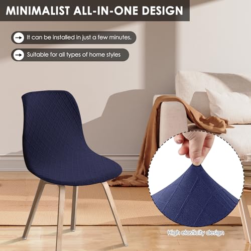 4Pcs Dining Room Chair Covers, Minimalist Shell Chair Cover, Elastic Round Back Chair Slipcovers, Easy to Install Armless Chair Protector, Shell Chair Slipcover for Kitchen Living Room (Blue) by LYIYEYAN - Image 6