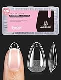 Beetles Gel Nail Tips 576Pcs Pre-shape Short Almond Etch-X Nail Tips,12 Sizes Soft Acrylic False Nail Tips Half Matte Full Cover Easy DIY Press On Nail Extensions Art Salon Gift Set for Women