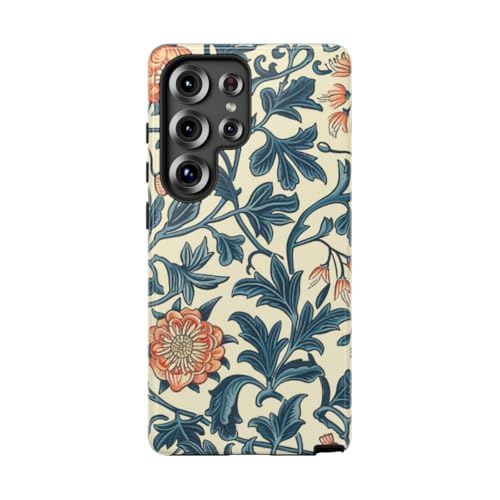 Coque Samsung S25 Ultra motif floral bleu orange rigide et brillante