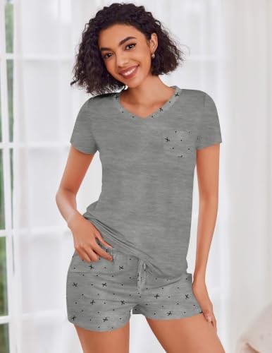 Image of Ekouaer Womens Pajama Sets Short Sleeve Pajamas for Women Sets Soft Lounge Sets Casual V Neck Sleepwear PJS
