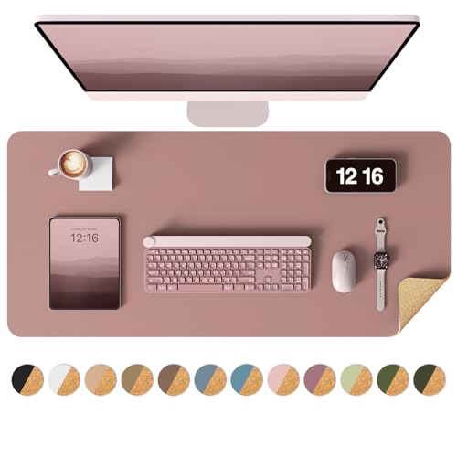 Image of YSAGi Double-Sided Desk Pad, 31.5 inchx15.7 inch Leather Desk Mat, Eco Cork Desk Pad Protector,Large Mouse Pad,Waterproof Desk Blotter for Office /Home (Pale Mauve /Cork)