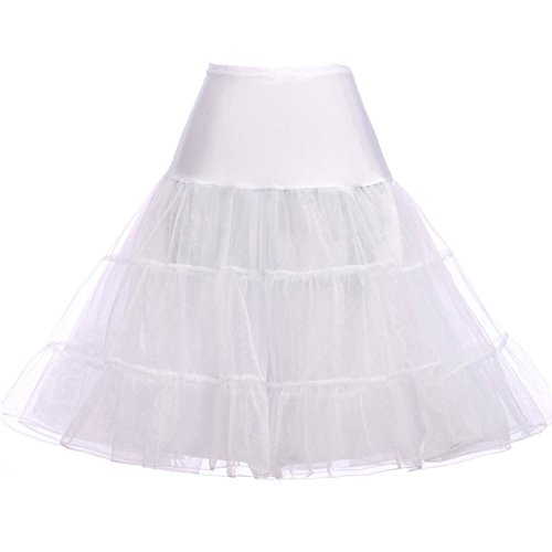 GRACE KARIN 50s White Petticoat Gowns for Vintage Dress Net Petticoat Skirt Tutu Knee Length S