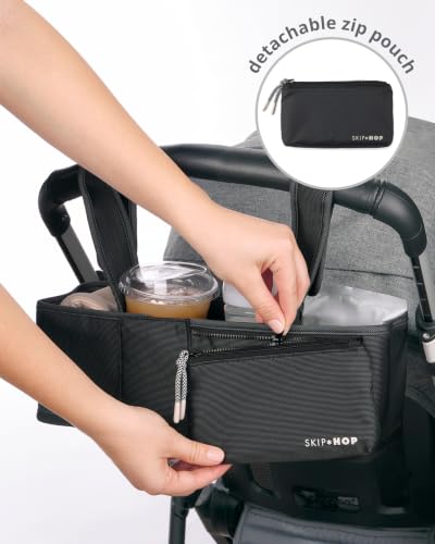 Skip Hop Ultimate Stroller Organizer Universal Fit with Adjustable Straps, Magnetic Flaps and Convertible Design That fits 40 oz. Tumblers, Black - image 3