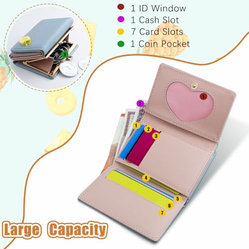 Small Wallet Women, Trifold Ladies PU Leather Wallet Cute Fruit Card Holder with Multi Card Slots 1 Coin Pocket (Blue)3
