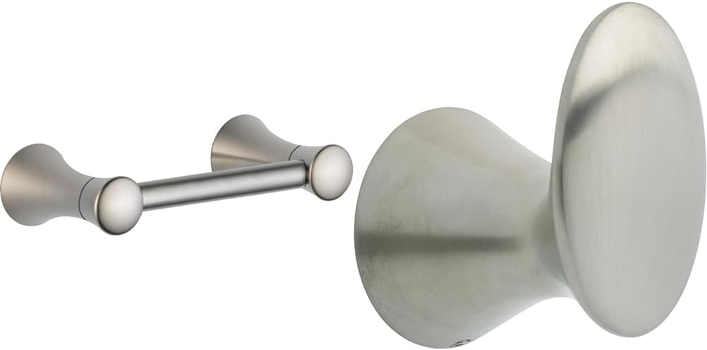 Delta Lahara Toilet Paper Holder Stainless Steel 3.75x8.75x2 Inches & Single Towel Hook Bath Hardware Accessory