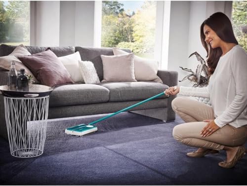 Leifheit Teppichkehrer Regulus Türkis für die schnelle Reinigung, Teppichreinigung verschiedener Teppiche, Teppichkehrer ohne Strom mit 3 Kehrbürsten
