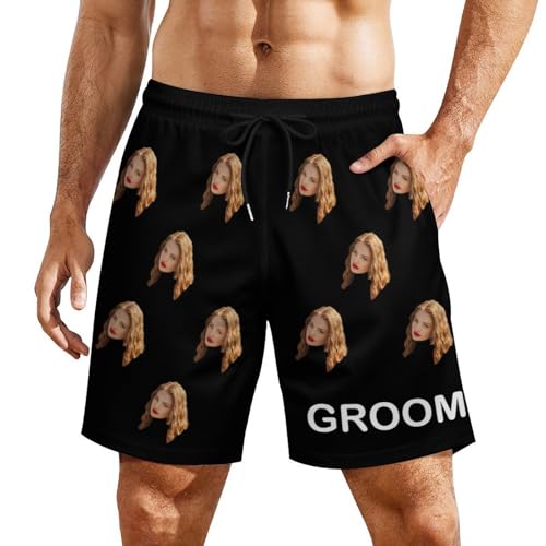 Custom Swim Trunks, Personlized Swimming Board Shorts for Men with Faces, Funny Beach Shorts, Hawaiian Photo Swimwear