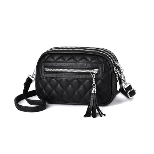 Quilted Crossbody Bag for Women Vegan Leather Handbags Shoulder Purse with Tassel Multi Pocket Purses