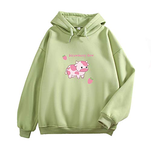 ▷ Sudadera con capucha para mujer, con estampado de vaca de fresa,