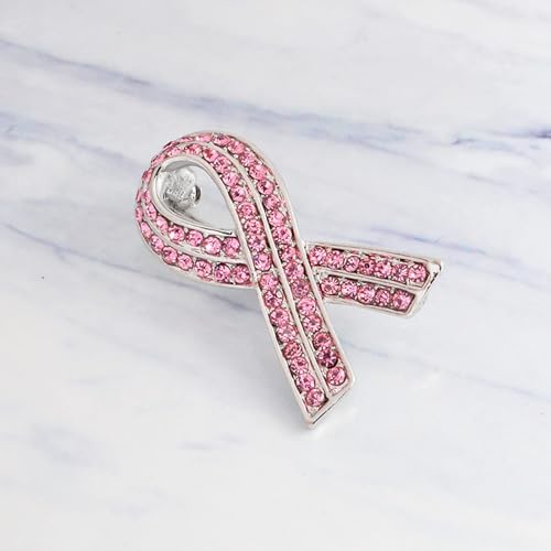 Image of Breast Cancer Pin Crystal Rhinestone Breast Cancer Awareness Pin Pink Ribbon Pins Charity Event Favors Supplies Decorations Breast Cancer Awareness Accessories for Women Girls