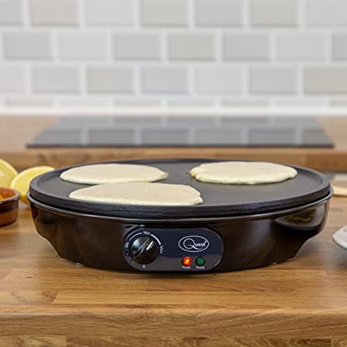 Quest 35540 Electric Pancake & Crepe Maker / 12" Non-Stick Hot Plate With Raised Edges For Reduced Wastage / Adjustable Temperature / Wooden Spreader & Spatula Included / 1000W